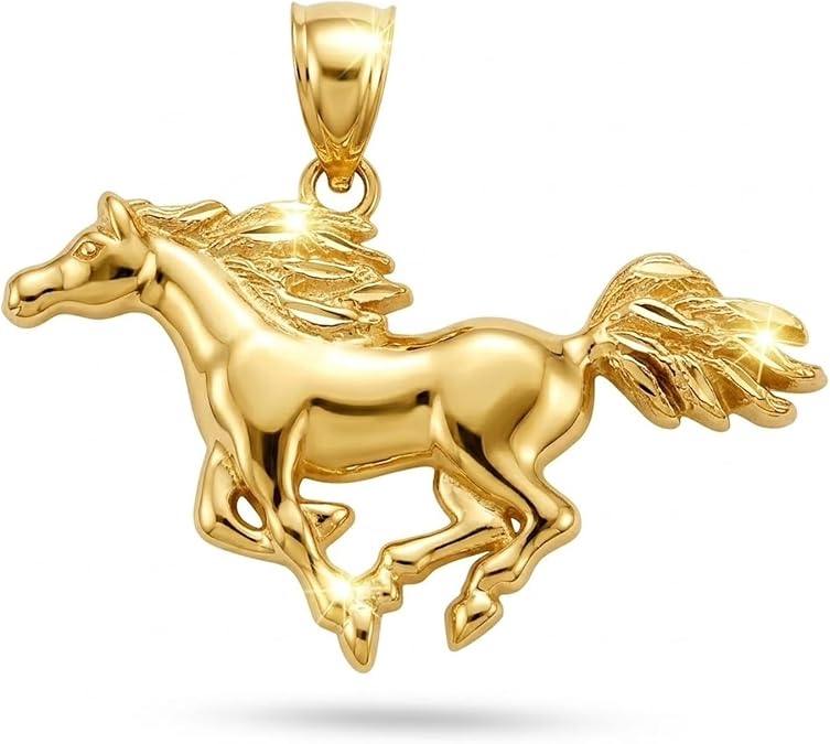 Gold Galloping Horse Charm - 10 Karat Solid Gold - Horse Pendant