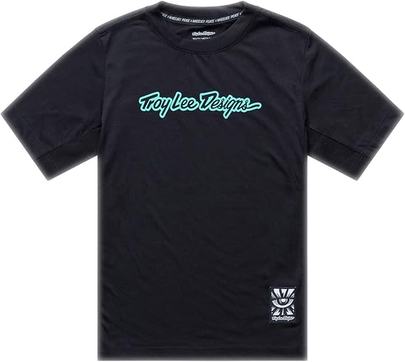 Troy Lee Designs Youth Skyline Ride SS Tee, Signature Black/Real Teal, Large