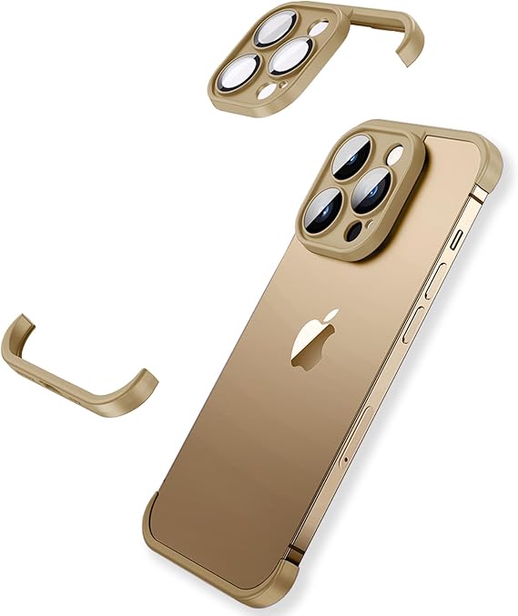 Frameless Case for iPhone 16 Pro Case with Camera Protector,Soft Slim TPU Silicone Shockproof Protection Drop-Proof Frameless,Ultra-Thin Lightweight Bumper Frameless Cover,Gold