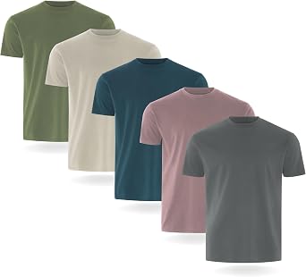 FM London 3/5-Pack Mens T Shirt - Premium Weight T-Shirts for Men with Lightly Fitted Design - Super Soft - Made with 100% Cotton - Stretch Fit for Any Occasion - Durable Comfort Fit