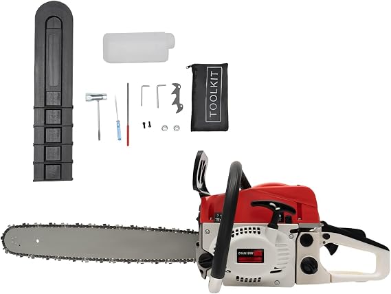 20 Inch Gas Chainsaw 52CC 2 Stroke, Handheld Petrol, Complete Kit | 7500RPM Chain Saw Hand Pull Start with 20" Chain Guide Tool Bag Fuel Tank, 2000W Gas Powered Chainsaw