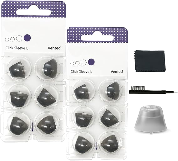 Click Sleeve Vented 2.0 Domes Compatible with Connexx Signia Rexton RIC MiniReceiver 2.0 Hearing Aids - Replacement Ear Domes (Large)