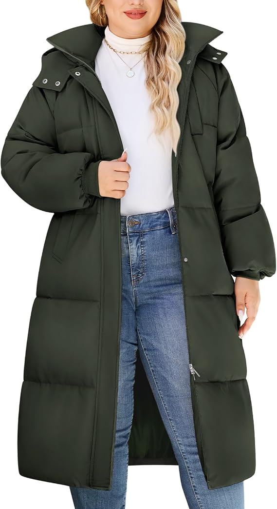 HEEKPEK Womens Plus Size Winter Coats Long Puffer Jackets Hooded Quilted Water Repellent Warm Trendy Parka Outerwear 2025