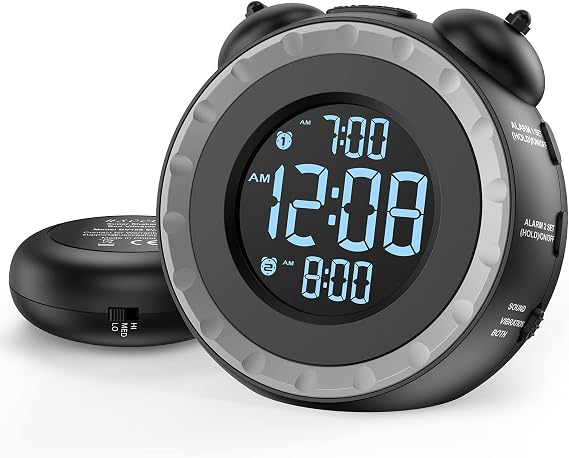 uscce Loud Dual Alarm Clock with Powerful Adjustable Bed Shaker | Vibrating Alarm Clock for Heavy Sleepers or Hearing Impaired - Easy to Set Alarm Clock with 0-100% Dimmer & Battery Backup