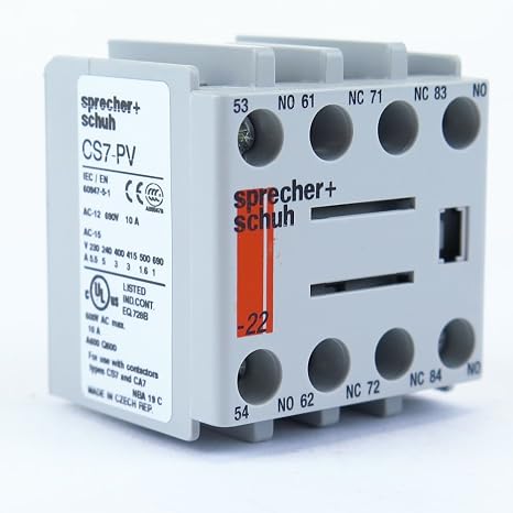 SPRECHER & SCHUH CS7-PV-22 10 AMP, 2 NO/2 NC, 690 V, Auxiliary Contact, Front Mount, Replaces CS3-P-20