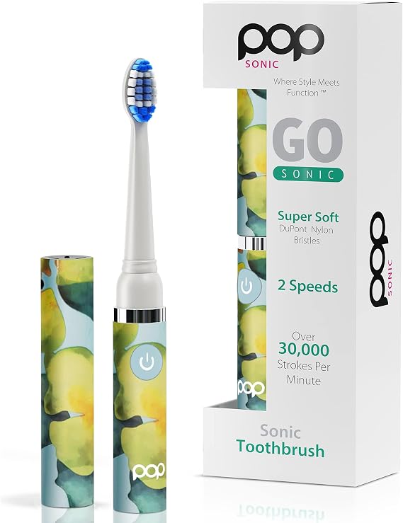 Pop Sonic Electric Toothbrush for Adults 2 Speed (Blue Watercolor) Dupont Nylon Bristles 15,000-30,000 Strokes/Minute w/AAA Battery Bathroom Essentials & Travel Essentials