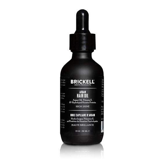 Brickell Men's Argan Oil for Hair, Lightweight Hair Oil Treatment For Men, With Argan Oil, Hydrolyzed Proteins, and Vitamin E, 2 Ounce, Scented