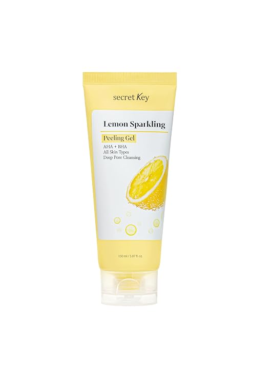 SECRETKEY Lemon Sparkling Peeling Gel, Lemon Extract with AHA & BHA, Gentle Exfoliator for Radiant, Smooth-Looking Skin, Helps Refine Pores and Uneven Texture, Korean Skincare (5.07 fl oz / 150ml)