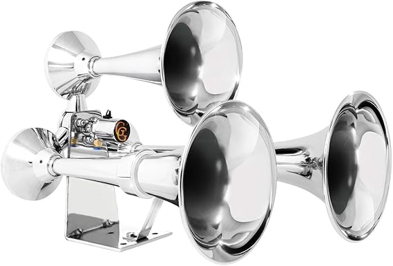 GG Grand General 69991 Chrome Heavy Duty 12/24V Train Horn with Triple Brass Trumpet for Superior Sound