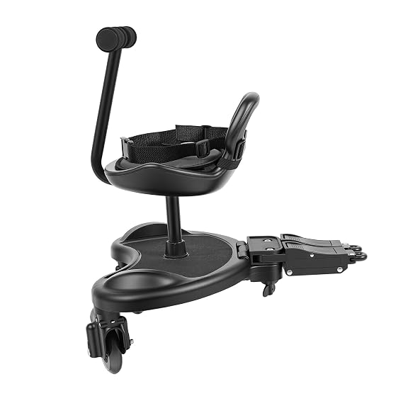 Universal Stroller Board, 2 in 1 Portable Children Rider Stroller Attachment w/Saddle Seat, Buggy Board Wheeled Pushchair Stroller w/Standing Platform & Universal Wheel, Holds Children Up to 55lbs