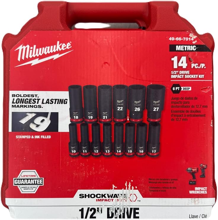 Milwaukee MWK49-66-7014 0.5 in. Drive Metric Deep 6 Point Socket 14 Piece