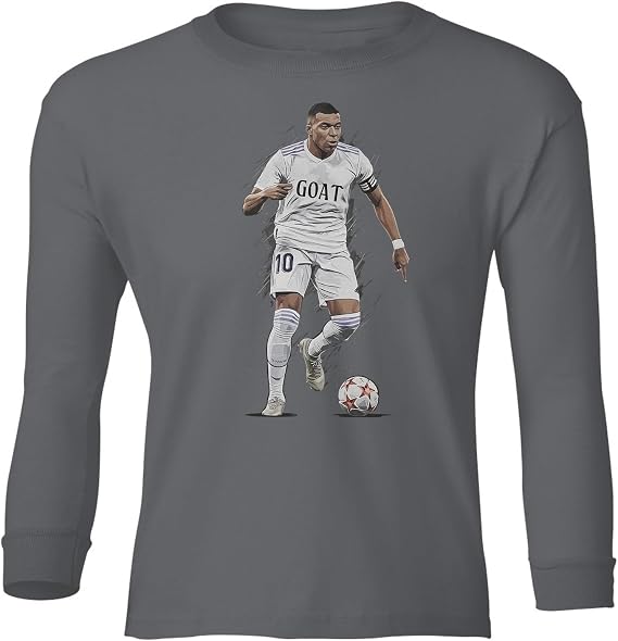 Mbappe Goat Inspired Graphic Madrid 10 Tribute Youth Long Sleeve T-Shirt