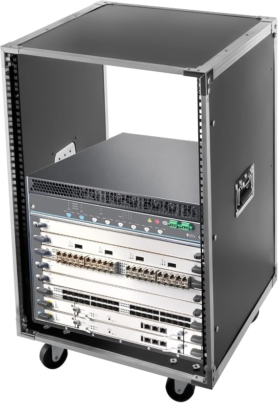 16U Portable Rolling Server Rack Cabine, Rolling Network Rack, Cabinet Case Rack with Built in Handles and Swivel Caster Wheels for Computer Chassis, Mixing Consoles MDF