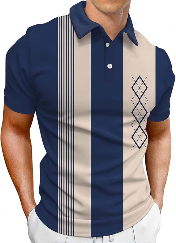 Hodaweisolp Men Short Sleeve Polo Shirt Casual Printed Collared Slim Fit Golf Shirts Tops