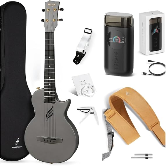 Enya Tenor Ukulele 26 Inch Carbon Fiber Cutaway Travel Ukelele for Adult with Beginner Bundle Kit & Enya Smart Automatic Guitar Tuner & enya Magnetic Strap