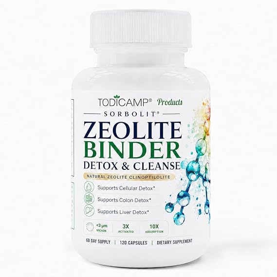 TODICAMP Zeolite Detox for Adults Sorbolit - Zeolite Capsules Binder Detox Cleanse - Zeolite Clinoptilolite for Deep Full Body Detox, Gut Cleanse, Cellular and Liver Detox