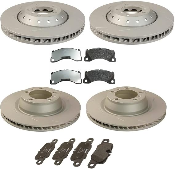 SHW Performance Made in Germany OEM Brake Kit Slotted Vented 5 Lugs Front 2 Piece Composite 390mm and Rear Monobloc 350mm Disc Rotors and Pad Set Kit For Porsche Panamera Base S 4S Turbo GTS Exclusive