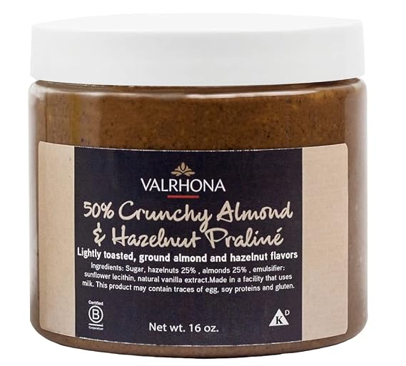 Valrhona Praline Crunchy 50-Percent-Almond-&-Hazelnut Paste for Ice Cream and Sorbet, 1 Pound