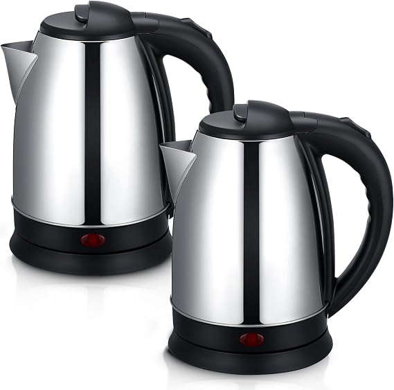 Baquler 2 Pcs 2L Electric Kettle Stainless Steel Hot Water Kettle with Auto Shut off and Boil Dry Protection Tech Electric Hot Water Pot Fast Boil for Coffee Tea Beverages