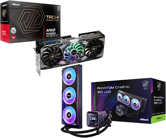 ASRock Radeon RX 9070 XT Taichi 16GB OC & Phantom Gaming 360 LCD AIO Cooler Bundle | Ultimate Flagship with 3.4" LCD Display & Dual BIOS