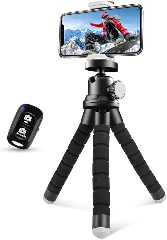 Phone Tripod for iPhone, Flexible Mini Stand with Remote for Recording
