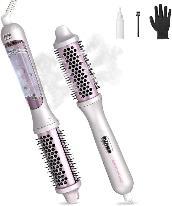 SHEGLAM Steam Thermal Brush, 1.5" Steam Blowout Brush 4-in-1 Curling Brush