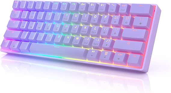 HK GAMING GK61s Mechanical Gaming Keyboard - 61 Keys Multi Color RGB Illuminated LED Backlit Wired Programmable for PC/Mac Gamer (Gateron Mechanical Yellow, Lavender)