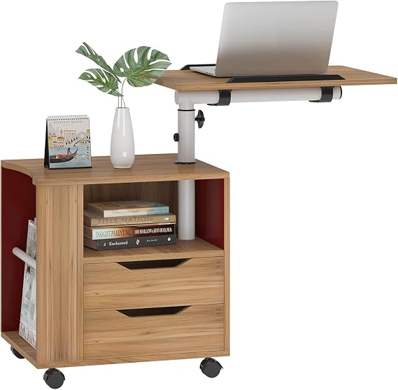 sogesfurniture Nightstand,Height Adjustable Nightstand Movable Overbed Bedside Table Bedroom Side Table Stackable End Table Cabinet for Storage,Oak