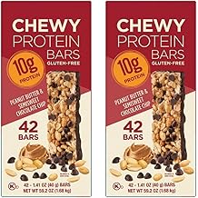 Chewy Protein Bars 2-Pack Bundle Peanut Butter & Semi-Sweet Chocolate Chip 84 Total Bars (42 Each) 10g Protein Per Bar Gluten Free Kosher Certified Snack Bars bundled by Bentronic