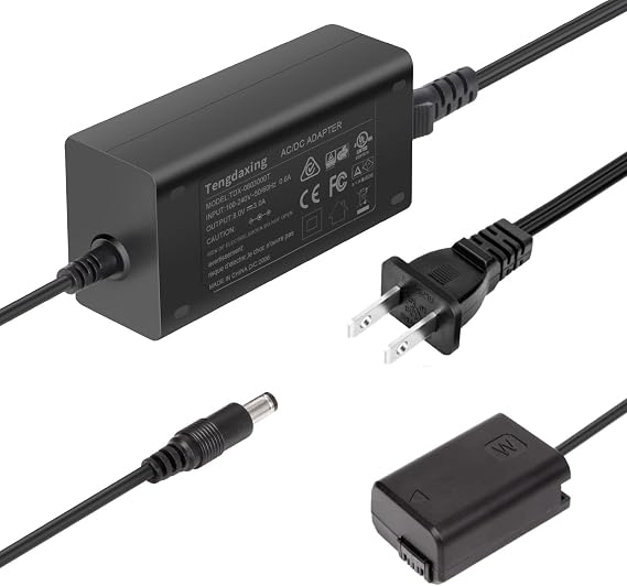AC-PW20 Continuous Power Adapter NP-FW50 Dummy Battery for Sony Alpha ZV-E10, A5000, A5100, A6000, A6100, A6300, A6400, A6500, A7, A7 II, A7R, A7R II, A7S, A7S II, RX10 Cameras