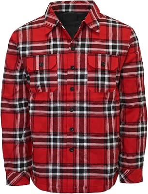 URBANJ Mens Quilted Lined Plaid Flannel Shirt Jacket Long Sleeve Winter Coat