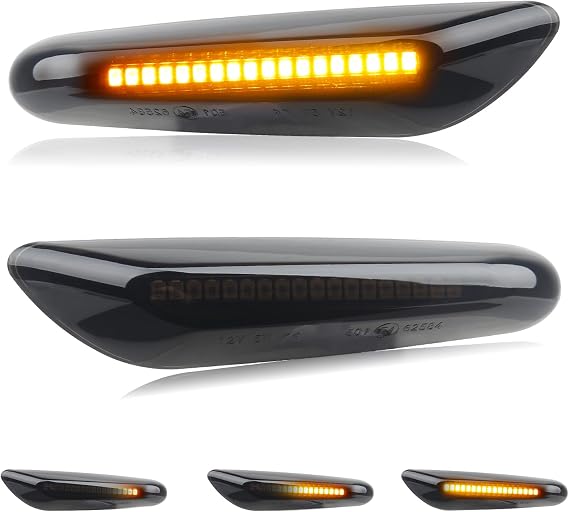 NDRUSH Sequential LED Side Marker Turn Signal Lights Compatible with BMW E90 E91 E92 E93 E46 E53 X3 E83 X 1 E84 E81 E82 E87 E88, Smoked Lens, Pack of 2