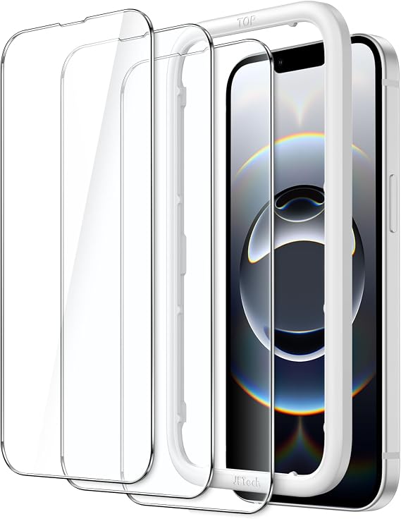 JETech 3 Pack Full Body Protective Film for iPhone 13/13 Pro/17e | Includes guide frame; HD clear tempered glass; Does not interfere with the case; Covers every corner
