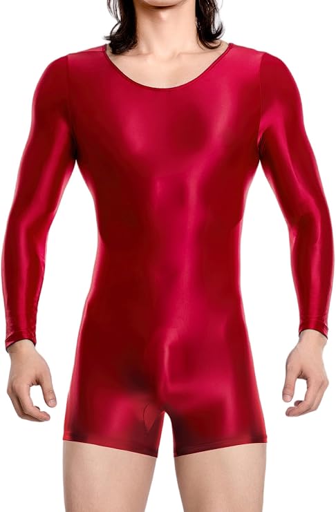 FEOYA Men's Shiny Glossy Shorts Jumpsuit Athletic Supporters One Piece Bodysuit for Club Party
