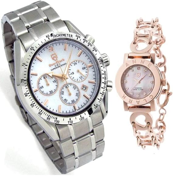 Don Clark Limited Model, Pair Watch, Men's Watch, High Performance Domestic Chronograph, Natural White Shell Dial, Ann Clark, Ladies Watch, Pink Gold, Heart Chain Bracelet, Skin Friendly, All Stainless Steel Material, Set of 2, Pair Box, Belt Adjustment, Easy Tool Gift