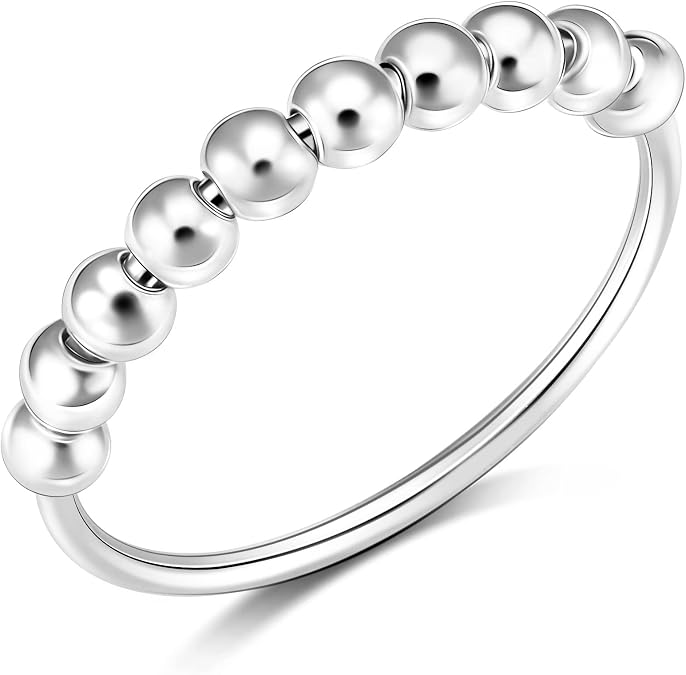 Anti Anxiety Ring for Women Sterling Silver 925 Fidget Ring Women Anxiety Relief Ring Men, Bead Ring Stress Relief Ring for Teens, Stress Rings For Anxiety Women, Anxiety Jewelry for Women US size 5-9