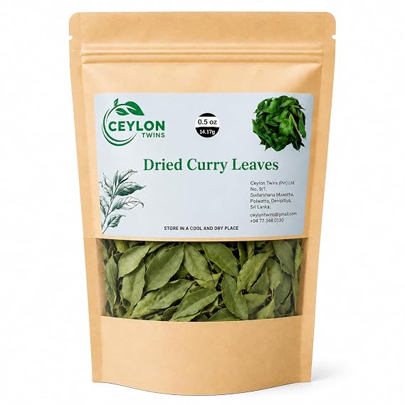Ceylon Twins Dried Curry Leaves, 0.5 oz, Premium Sri Lankan Herb