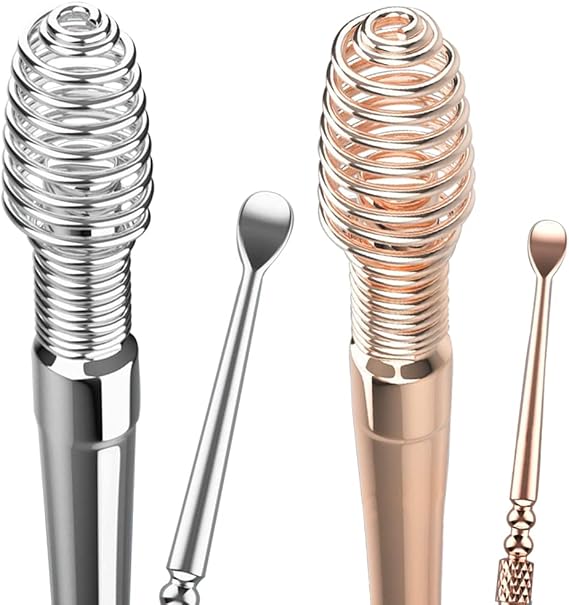 Spring Ear Wax Cleaner Tool Set Ear Cleaner Ear Cleaner Tool Ear Wax Removal Spoon Double Ended with Stainless 360 Spiral Ear Massage Cleaning Tool Ear Cleaner Cleaning Brush and Storage Box 2PCS