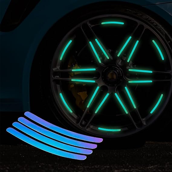 40PCS Car Wheel Rim Stickers, Wheel Rim Adhesive Strips, Night Reflective Safety Exterior Accessories Decorative Decals Tape for Car, Motocycle, Bicycle (Fluorescent Green)