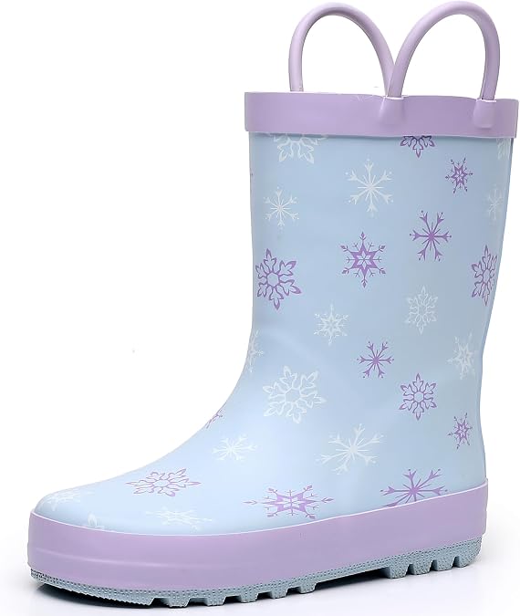Kids Rain Boots with Easy-On Handles - Toddler Rain Boots Waterproof Rubber Boots for Girls & Boys, Cute Animal Patterns & Non-Slip Sole