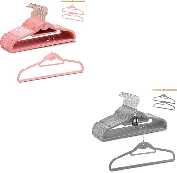 Velvet Hangers 30 Pack, Pink & Velvet Hangers 30 Pack, Grey