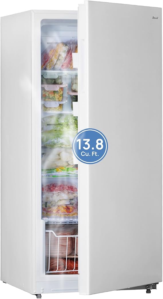 Smad Upright freezer 13.8 Cu. Ft., Upright Freezer Frost Free, Convertible Freezer Refrigerator, Stand Up Freezer with Single Door for Home, Kitchen, Restaurant, White