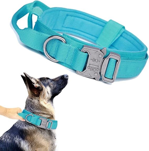Tactical Dog Collar for Large Dogs with Control Handle,Blue,M