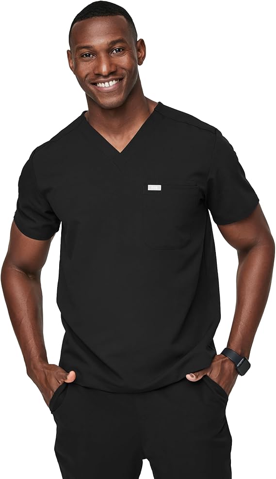 FIGS Leon Scrub Top for Men | 3 Pockets, Tailored Fit, Modern V-Neck, 4-Way Stretch, Moisture-Wicking