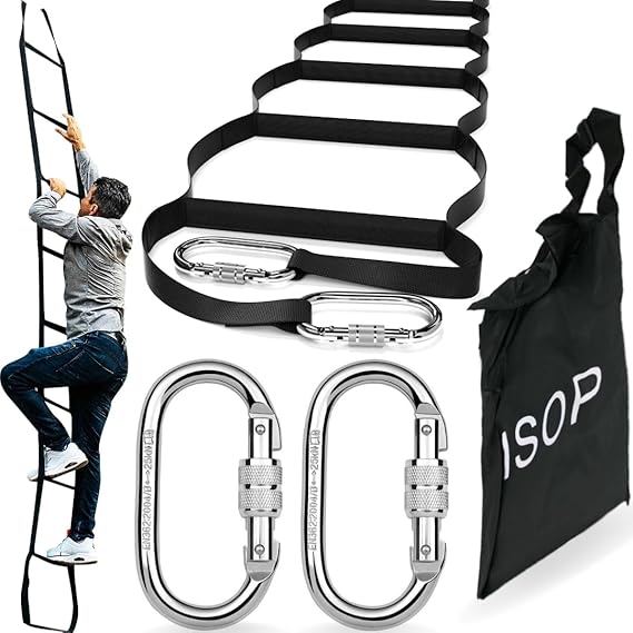 ISOP Extension Ladder 10 ft Made in USA | Nylon Rope Ladder with Spring Hooks - Lightweight Durable and Compact - Holds up to 1200 lbs. | Emergency Escape Equipment