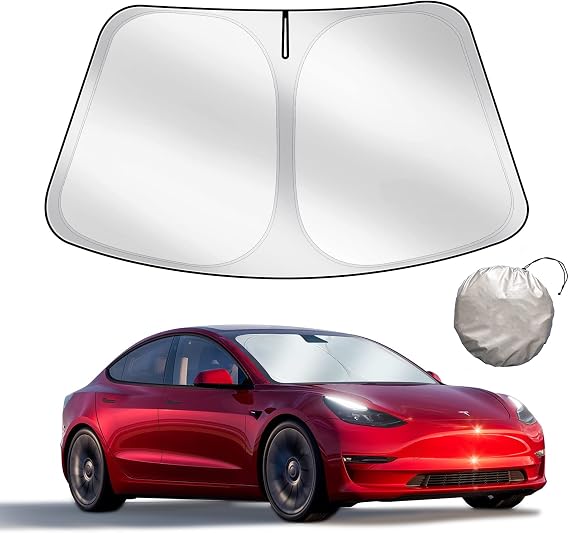 Güneşlik, Tesla Model 3 Y 2019-2025 için özel olarak tasarlanmıştır - Ön Cam Güneşliği, Çift Katmanlı Karartma Kumaş, Saklama Torbalı Katlanabilir, Tesla Model 3/Y için Aksesuarlar