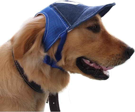 Dog's Baseball Cap UV Protection Hat with Ear Holes and Adjustable Buckle Outdoor Visor Cap for Medium Large Dog (for Neck Size 38-45cm(15-17.7 inch), Blue)