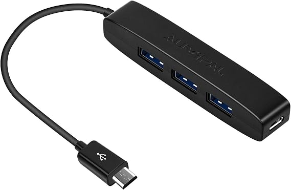 3-Port Micro USB OTG Hub Adapter (3 USB Ports + Power Port) for Fire Stick 4K, PlayStation Classic, Raspberry Pi Zero, Sega Genesis Mini, S/NES Classic Mini and More - Black