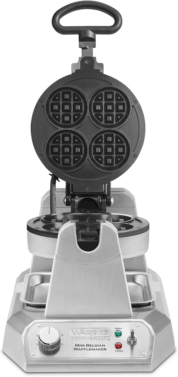 Waring Mini Belgian Waffle Maker with Rotary Feature | Rotary Feature for Even Baking, 100 Mini Waffles an Hour, for Restaurants & Commercial Kitchens, NSF Certified