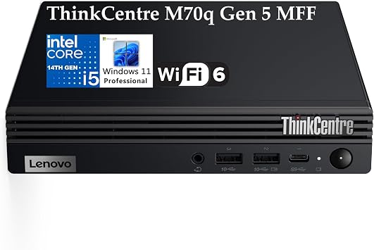 Lenovo ThinkCentre M70q Gen 5 MFF Tiny 1L Mini Business Desktop Computer, 14th Gen Intel 10-Core i5-14400T, 32GB DDR5 RAM, 1TB PCIe SSD, WiFi 6, Windows 11 Pro